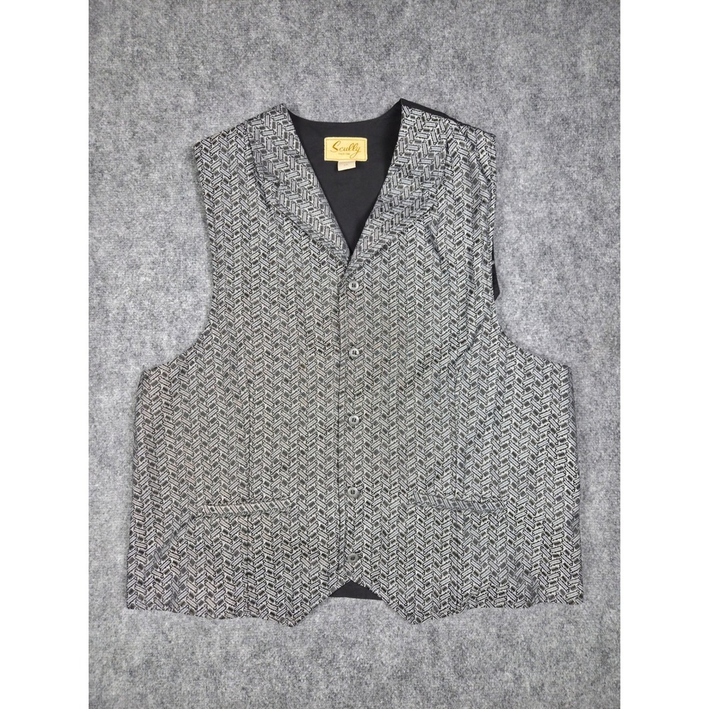 Vintage Scully Western Vest Mens XXL Black Grey Geometric Jacquard Notch Lapel